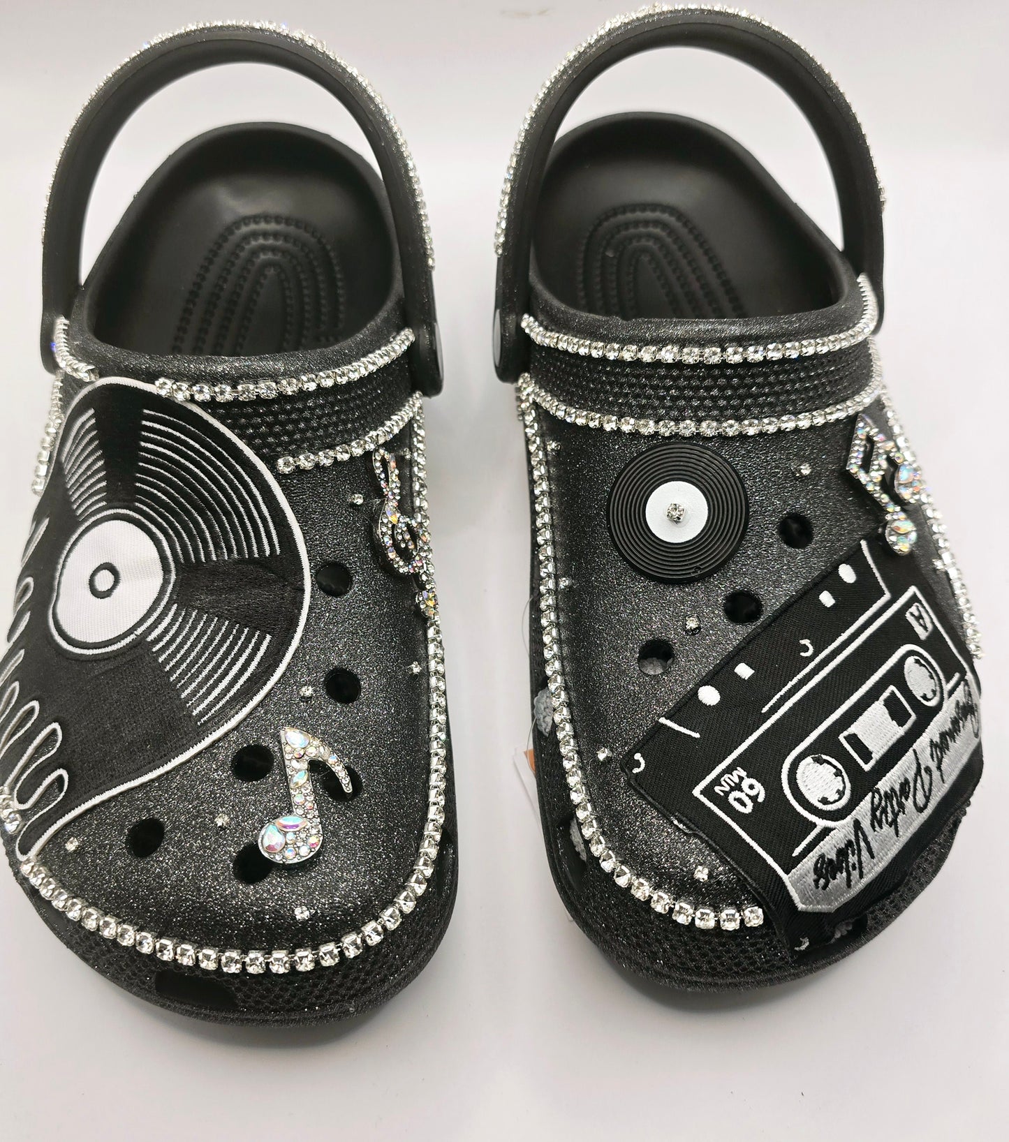 Black Glitter Music Crocs