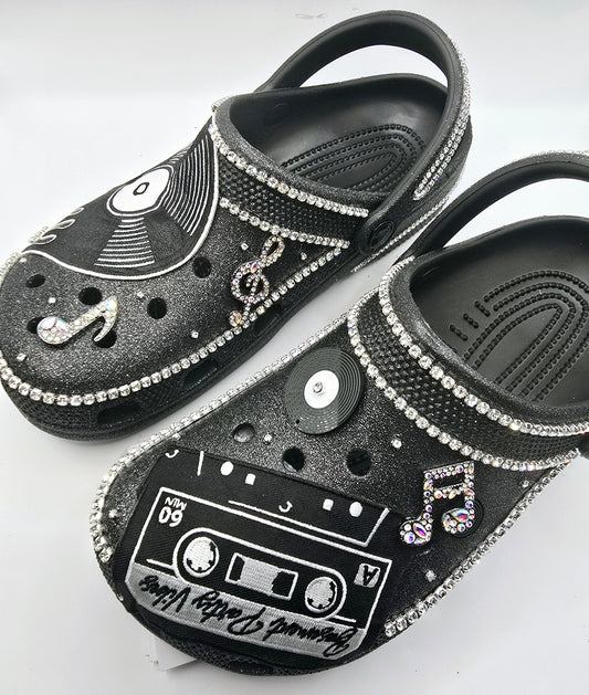 Black Glitter Music Crocs