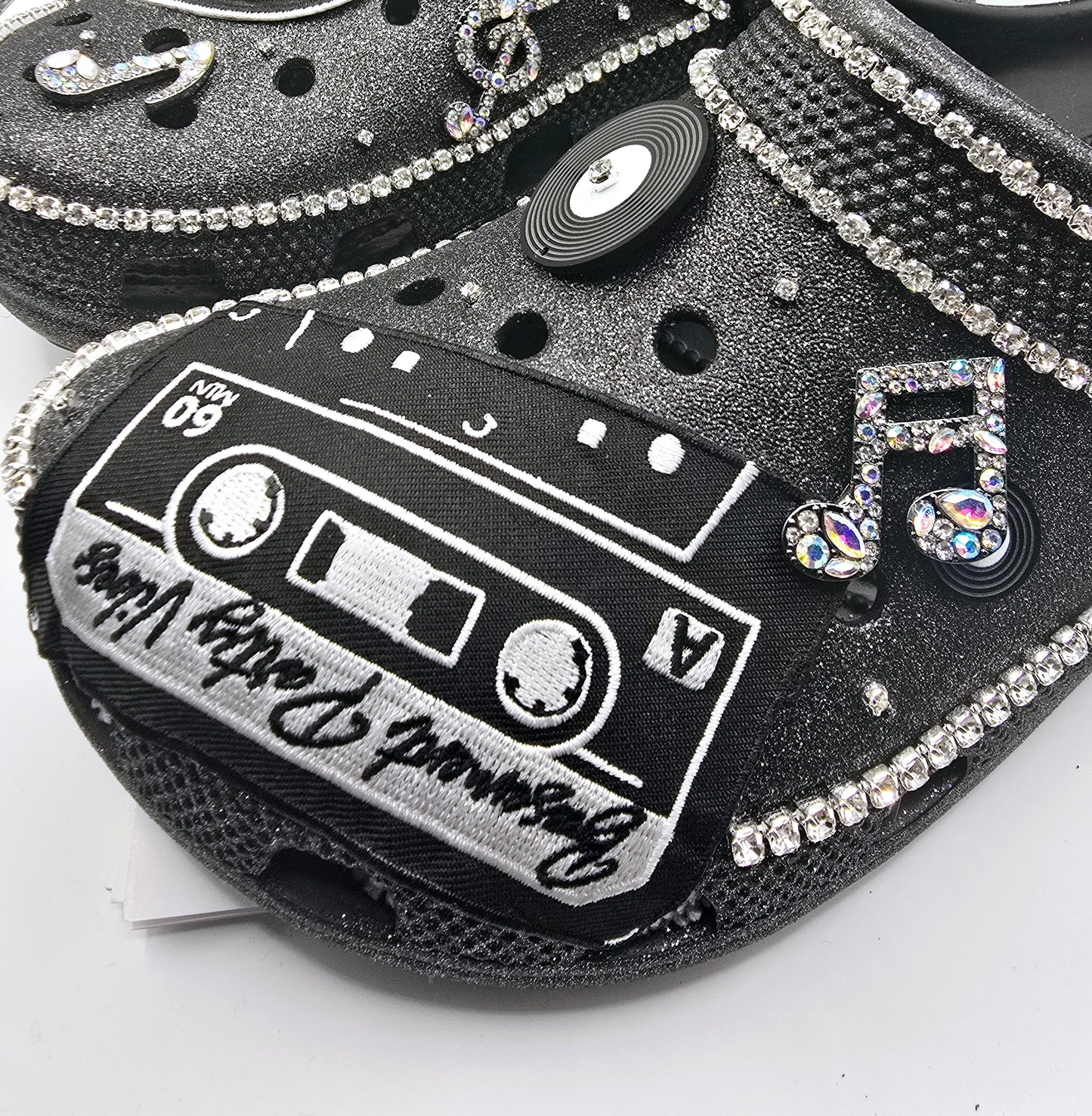 Black Glitter Music Crocs